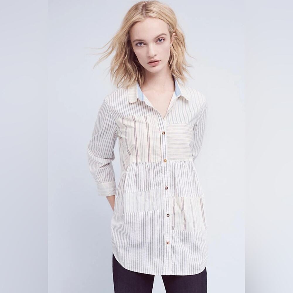 NWT Anthropologie Patchwork Poplin Buttondown by Holding Horses Size Small